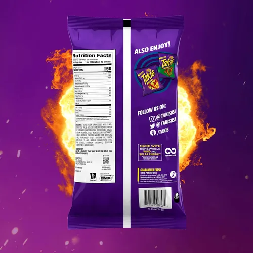 Miniatura 2 de Takis Blue Heat Rolled Tortilla Chips, sabor a chile picante, caja multipaquete con 14 bolsas de 9.9 onzas