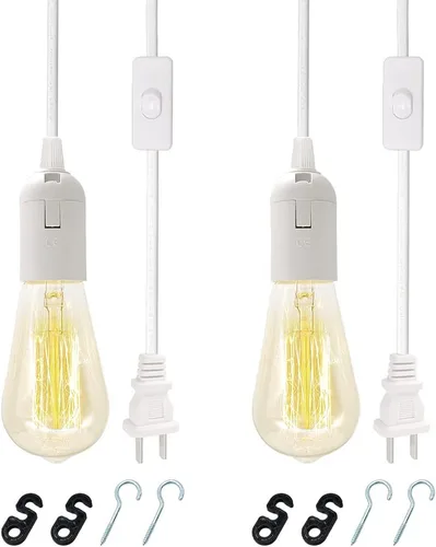Miniatura 6 de Kit de luces colgantes enchufables, luces colgantes retro con cable enchufable, lámpara colgante industrial E26 E27, cable de 9.8 pies