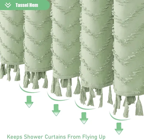 Miniatura 5 de Dynamene - Cortina de ducha de tela bohemia con rayas con chebrón en relieve, juego de cortina angosta para baño, media cortina impermeable