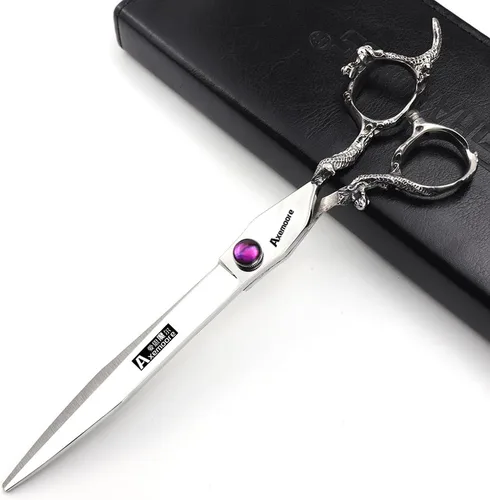 Miniatura 5 de Tijeras de 6/7/7.5/8/9 pulgadas de plata profesional peluquero corte de pelo y corte diluido afilado acero 440C (cizalla plana de 6 pulgadas)