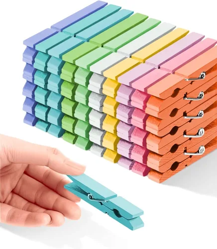 Miniatura 21 de Pinzas para ropa, pinzas de madera de color rosa para juego de baby shower, corona, manualidades, pinzas de agarre fuerte de madera de abedul