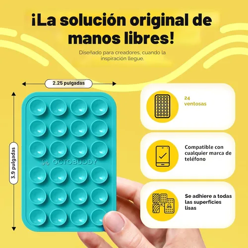 Miniatura 2 de OCTOBUDDY Classic - Funda adhesiva de silicona con succión para teléfono - Manos libres, soporte de agarre fuerte para selfies y videos - Compatible