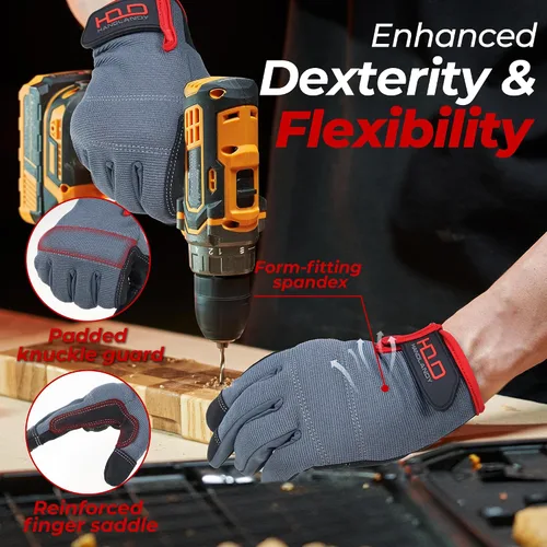 Miniatura 3 de HANDLANDY Guantes de trabajo para hombre y mujer, guantes de trabajo de mecánicos de uso general con pantalla táctil, guantes de trabajo flexibles