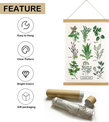 Miniatura 4 de XIAOAIKA Póster de hierbas aromáticas para pared, impresiones artísticas HD vibrantes y coloridas, estilo rústico de hierbas, póster para colgar
