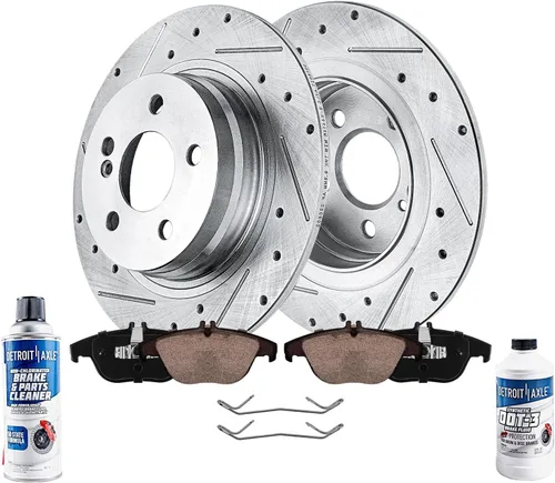 Detroit Axle - Kit trasero para 2012-2015 Mercedes-Benz C250 2008-2012 C300 Reemplazo de rotores de freno de disco perforados y ranurados con