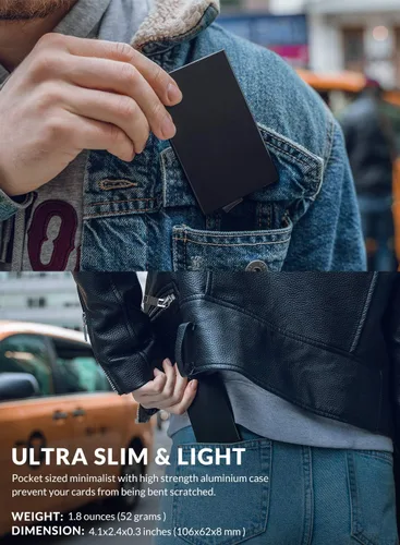 Miniatura 5 de VULKIT - Cartera desplegable, tarjetero delgado y minimalista para hombres y mujeres con bloqueo RFID, mini estuche de metal, Verde esmeralda, S