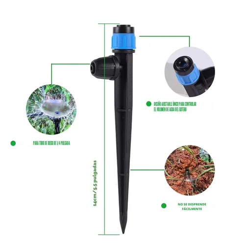 Miniatura 2 de Emisores de riego por goteo con rociador de goteros de flujo de agua ajustable de 360 grados para tubos de 1/4 de pulgada, rociador de goteros