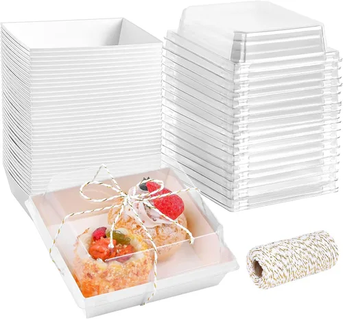 Miniatura 11 de ZORRITA Paquete de 50 Cajas de Charcutería de Papel de 5 Pulgadas con Tapas Transparentes, Contenedores Cuadrados Para Llevar para Rebanadas