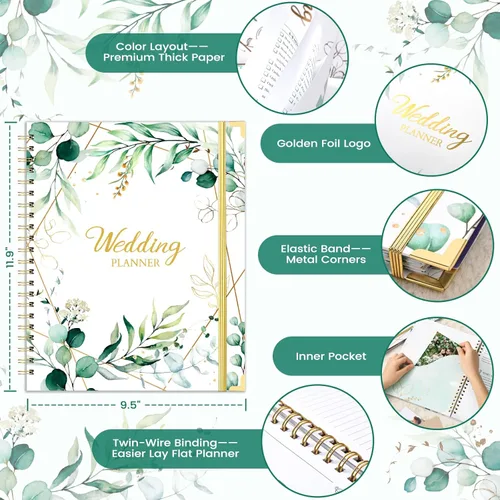 Miniatura 6 de Planificador y organizador de bodas, libro de planificación de boda y organizador para la novia, libro de regalo de compromiso de 9.5 x 11.9