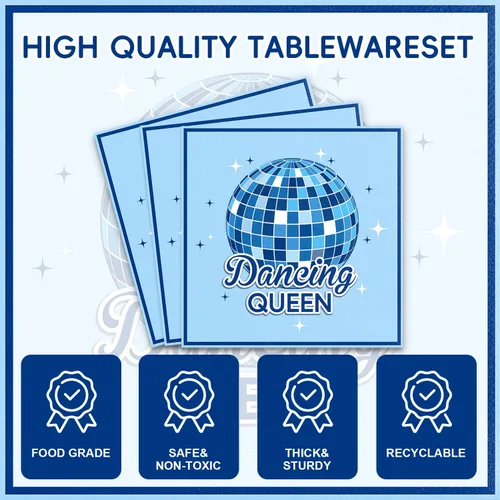 Miniatura 4 de Dancing Queen - Juego de 48 piezas de vajilla retro de los años 70, platos de discoteca y servilletas, tenedores, suministros para 16 bolas de Azul