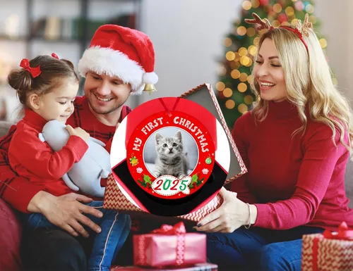 Miniatura 6 de PETCEE Adornos de gato para árbol de Navidad - Mi Primera Navidad Ornamento 2025 Marco de fotos de gatito Adornos personalizados para colgar fotos