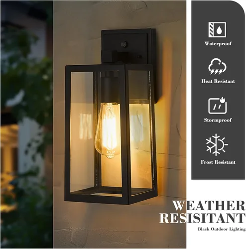 Miniatura 3 de Emliviar WE212B BK - Farol de pared para exteriores, 13.8 pulgadas, 1 luz exterior para porche en acabado negro con vidrio transparente, WE212B BK