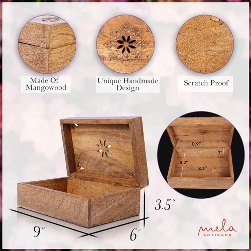 Miniatura 2 de Mela Artisans Serena Caja de madera de mango – Caja de almacenamiento de madera hecha a mano para joyas, accesorios y decoración del hogar – Mango