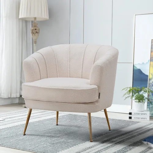 Miniatura 12 de Silla de barril moderna de terciopelo con acento, sillón con patas doradas para sala de estar, dormitorio, oficina en casa, silla de club