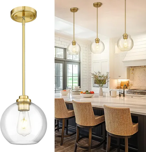 Miniatura 14 de Lámpara Colgante Moderna de Oro Pulido, Lámpara Colgante de Globo de 18 cm de Siglo Medio con Vidrio Transparente para Isla de Cocina, Comedor