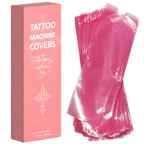 ZHOOGE 300 piezas de color rosa tatuaje máquina cubre 2.4 x 7 pulgadas tatuaje pluma cubre tatuaje máquina bolsas tatuaje suministros tatuaje