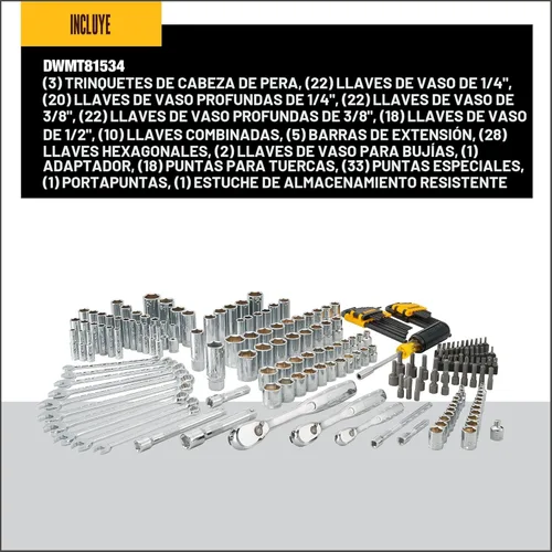 Miniatura 3 de DEWALT - Juego de herramientas mecánicas, encastre de 0.25, 0.375 y 0.5 pulgadas, SAE/métrico, 205 piezas (DWMT81534)