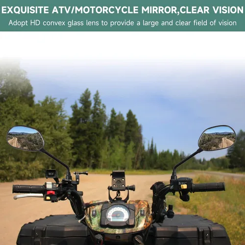 Miniatura 2 de Espejos universales para motocicleta, espejos ATV negros de 0.394 pulgadas para manillar con montaje de 7/8 pulgadas, compatible con Honda Yamaha