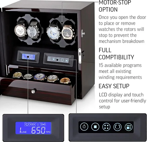 Miniatura 5 de 4 Watch Winder with 5 Watch Storage Space, LCD Display, Touch Control and Interior Light