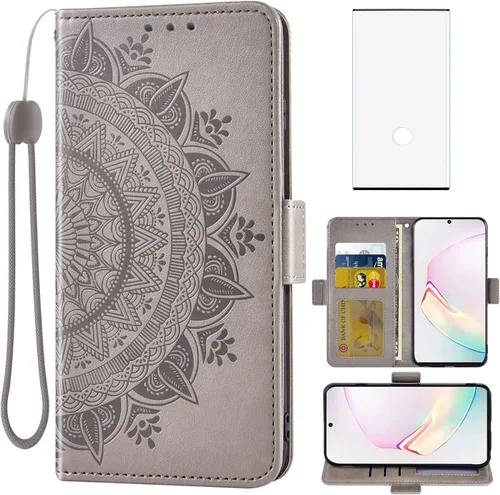 Asuwish Compatible con Samsung Galaxy Note 10 Plus Glaxay Note10+ 5G - Funda tipo cartera de vidrio templado, protector de pantalla con tapa para