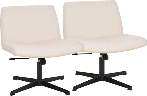 FDW Silla Criss Cross sin brazos, silla de escritorio de oficina con patas cruzadas, ajustable, giratoria, ergonómica, sin ruedas, respaldo en forma
