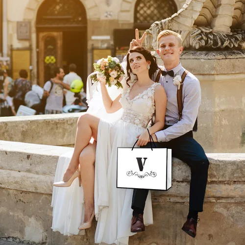 Miniatura 8 de ysmile Bolsa de regalo de letras con papel de seda para hombres, bolsa grande de 12 pulgadas, color blanco y negro, para cumpleaños, aniversario