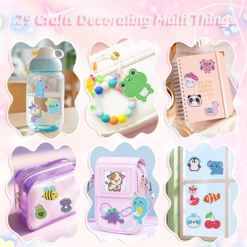 Miniatura 7 de EAPHANT Kits de arte de diamantes para niños, llaveros de gemas y calcomanías, regalos de pintura para niñas de 4 a 8 a 12 años, juguetes de artes