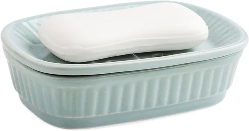 VanEnjoy Jabonera de cerámica verde, jabonera autodrenante para fregadero de cocina, tenedor decorativo del cuarto de baño