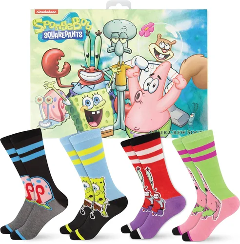 Hyp Calcetines de Bob Esponja para hombre y mujer con pantalones cuadrados de Bob Esponja, caja de regalo, paquete de 4 calcetines casuales,