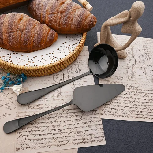 Miniatura 7 de JASHII Juego de cubiertos de 25 piezas con tenedor y cuchara con utensilios para servir para 4, cubiertos de acero inoxidable de grado alimenticio