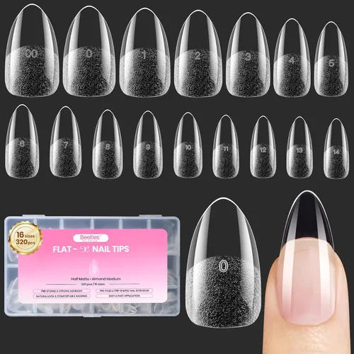 Miniatura 24 de Beetles - Kit de uñas de gel FlatX, almendra corta, 320 puntas de uñas de 16 tamaños, con pegamento sólido de uñas de 0.5 onzas, removedor
