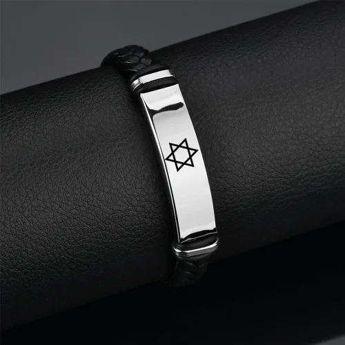Miniatura 5 de ForeverWill Pulsera judía de estrella de David religiosa Jerusalén Mogen David Star Pulsera de cuero para mujeres y hombres, judaica, hebreo