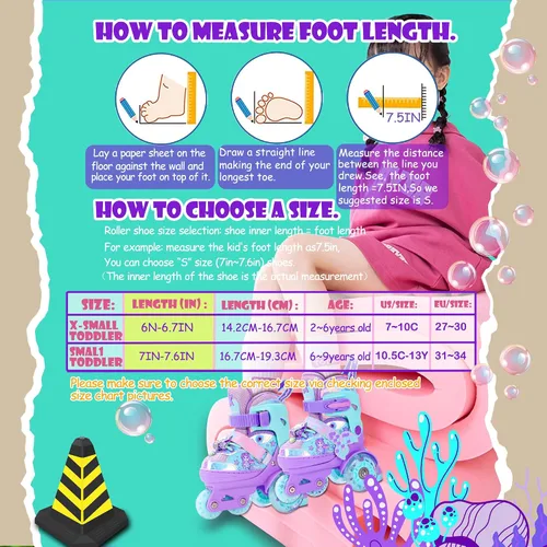 Miniatura 5 de Patines de Sirena para Niñas, MoSoulais 4 Tamaños Ajustables con Ruedas Iluminadas para Niños Pequeños, Patines para Mujeres Principiantes