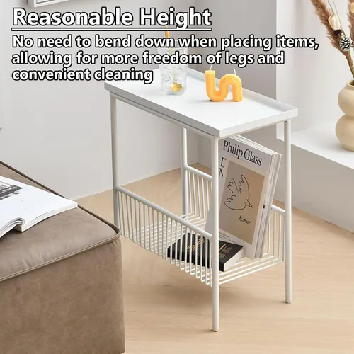 Miniatura 5 de Mesa de Café Creativa Mesa Auxiliar Salón Pequeño Sofá Mini Mesa de Centro Dormitorio Cabecera Sencilla Doble Estante Mesa Móvil para Espacios Blanco