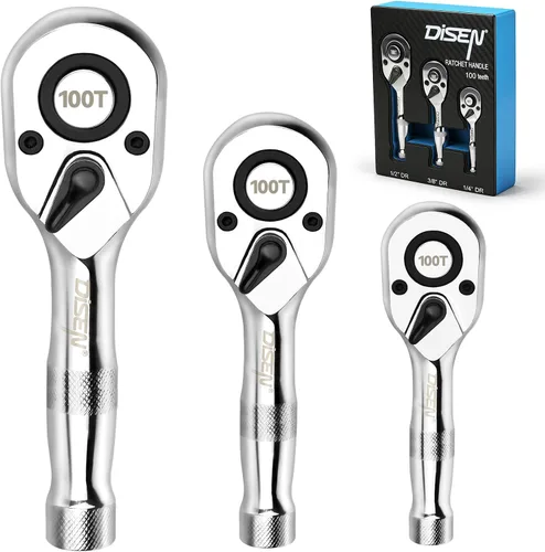 Miniatura 11 de DISEN Juego de 3 Llaves de Trinquete Extensibles, Impulso de 1/4" 3/8" 1/2", 72 Dientes, Liberación Rápida, Llaves de Vaso con Impulso Reversible