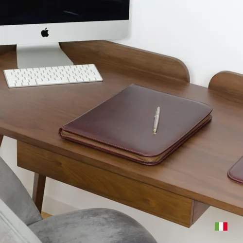 Miniatura 5 de Portafolio de cuero personalizado Maruse - Folio ejecutivo para hombres y mujeres con cremallera, organizador de documentos folio, funda para Negro