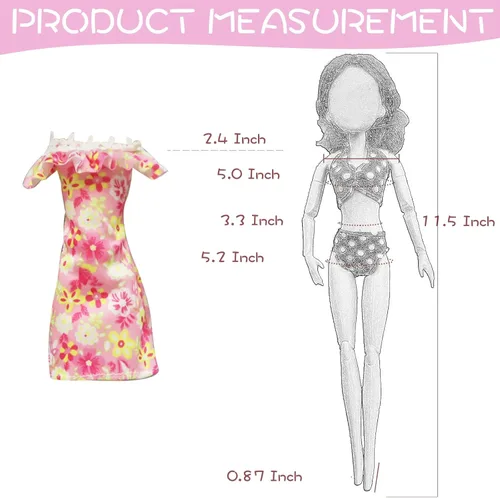 Miniatura 7 de 20 piezas de ropa y accesorios para muñecas hechos a mano, 3 vestidos de lentejuelas, 4 vestidos de moda, 3 tops y pantalones, trajes casuales, 10