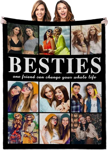 Miniatura 16 de Regalos personalizados de cumpleaños para mejor amiga para mujeres, manta personalizada con imagen, manta de fotos de mejor amiga con texto, regalos