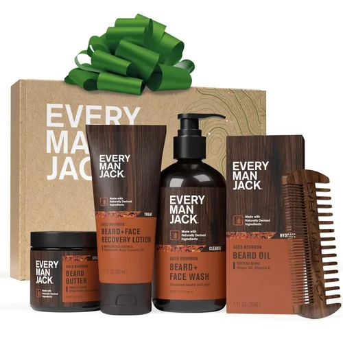 Miniatura 11 de Every Man Jack Beard Essentials Set de regalo para hombres, rutina completa con 5 elementos esenciales de tamaño completo, aroma de sándalo, lavado