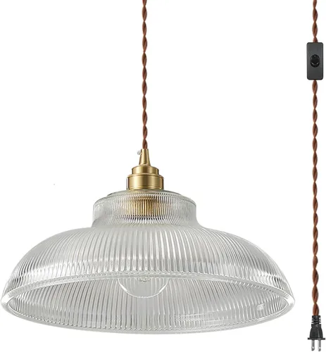 Miniatura 9 de Lámpara colgante enchufable de cristal azul, lámpara colgante dorada de altura ajustable con interruptor de encendido/apagado de cable de 14.7 pies