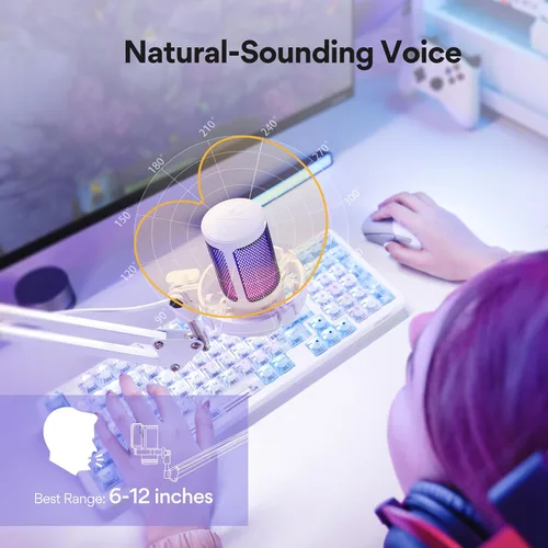 Miniatura 8 de Micrófono USB para juegos MAONO con cancelación de ruido, micrófono para computadora PC con brazo articulado, luz RGB, silencio, ganancia, micrófono