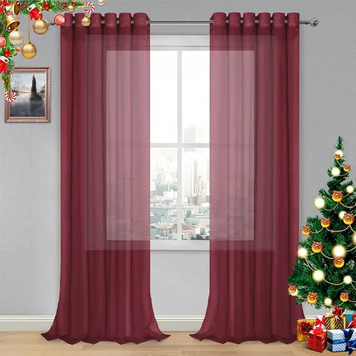 Miniatura 159 de DWCN Cortinas traslúcidas color verde frijol para sala de estar y dormitorio - Cortinas voile con aspecto de lino sintético con ojales en la parte