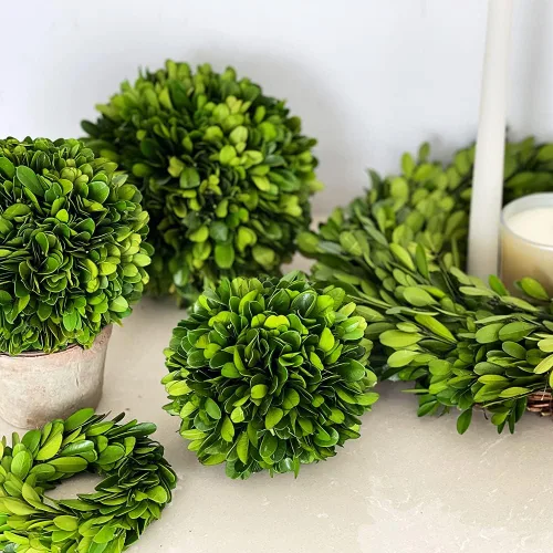 Esfera decorativa de boj preservada, hojas de boj reales, plantas verdes, decoración del hogar para Navidad, Día de Acción de Gracias, regalos que