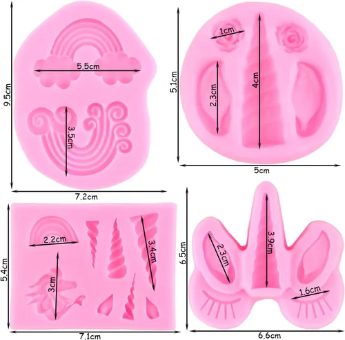 Miniatura 2 de ZiXiang - Moldes de silicona con diseño de unicornios, orejas de cuerno, rosa, flor, arco iris, fondant, para decoración de pasteles, decoración