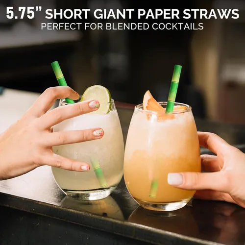 Miniatura 3 de 14,6 cm x 0,79 cm Pajitas de papel desechables de bambú verde para bebidas cortas, cócteles mezclados, margaritas, licuados y batidos - Sin embalar