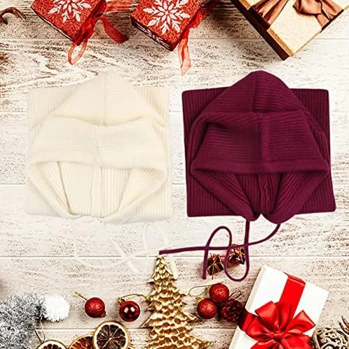 Miniatura 9 de Facecozy Sombreros de invierno para mujer, gorro cálido con capucha para mujer, pasamontañas, gorro de punto con cordón