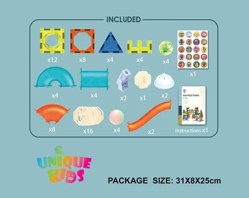 Miniatura 3 de UNIQUE KIDS Bloques de construcción de azulejos magnéticos con carrera de mármol iluminada y bola LED, juguetes STEM STEAM para niños de 3 a 10 años