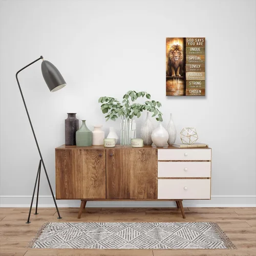 Miniatura 3 de Arte de pared con versículo bíblico, arte de pared con texto en inglés "God Says You Are ", arte de pared retro de león y cordero, póster con citas