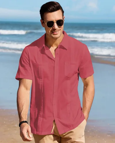 Miniatura 2 de Guayabera - Camisas para hombre, estilo cubano, camisas de lino con botones para hombre