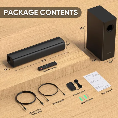Miniatura 6 de Barras de sonido para Smart TV con subwoofer con cable, barra de sonido pequeña de graves profundos 2.1, sistema envolvente de cine en casa